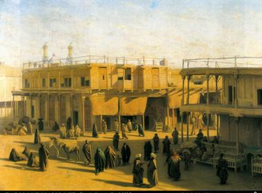 الفن الإسلامي - لوحة - لون الدهان على القماش – الاثر لکمال الملك – شارع فی مدينة كربلاء العراق (حوالي عام 1903)