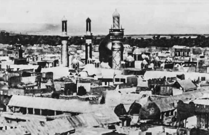 منظر جوي لمدينة كربلاء في عشرينيات القرن الماضي
